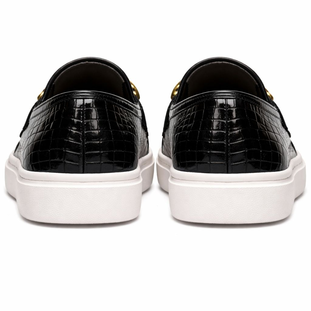 Black CrocTexture Loafers with Gold Horsebit  Premium SlipOn Dress Shoes